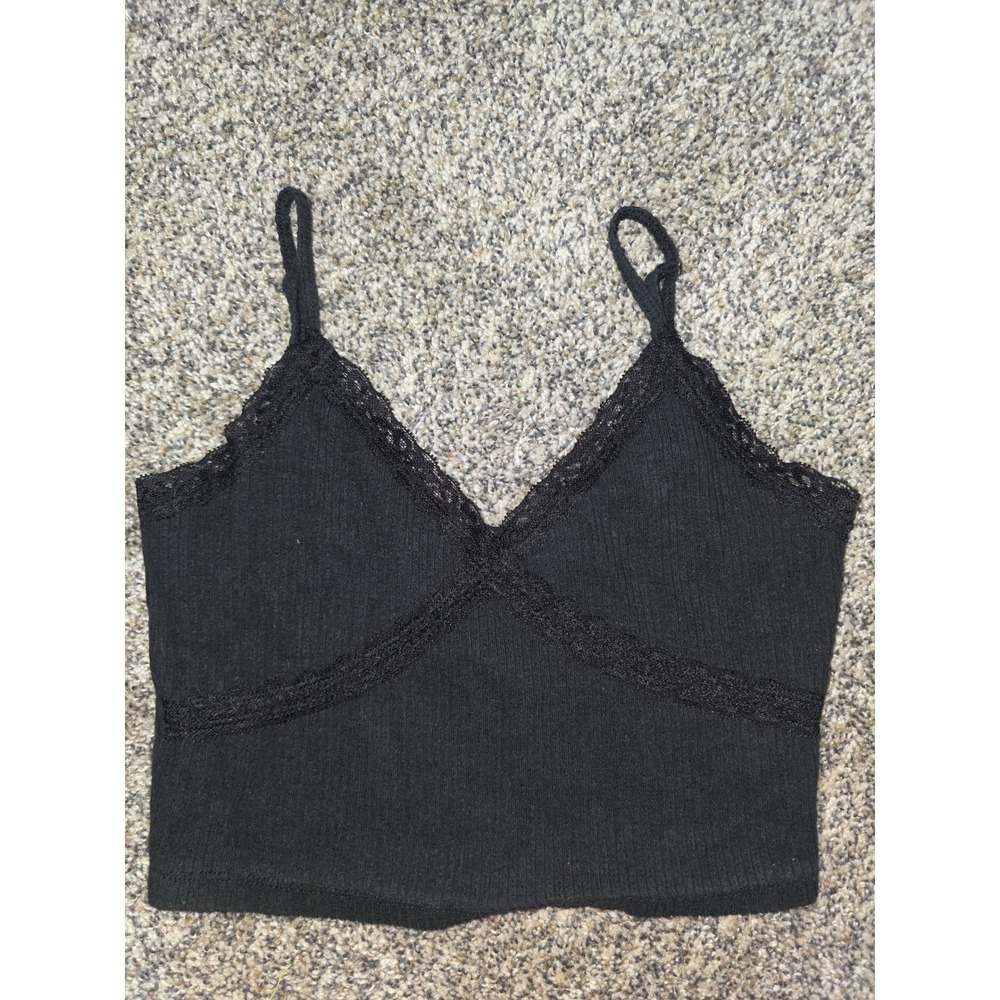 Aeropostale Ribbed Lace Trim Cami Crop Top Adjustable Straps Size S RN154379